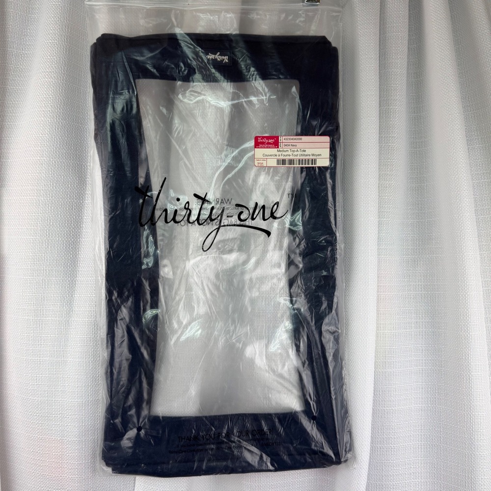 Thirty-One Medium Top-A-Tote Lid Navy 040A Clear Window Organizer Cover